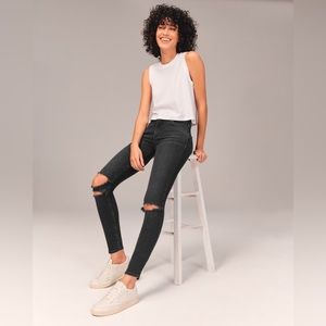 Abercrombie high rise super skinny distressed black jeans